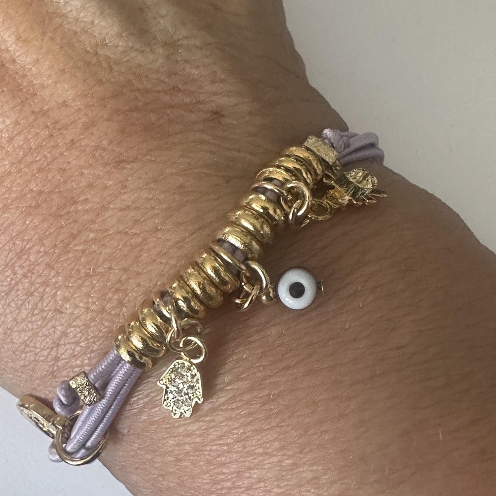 Blu Inara Bracelet Purple Cord Evil Eye Hamsa Charm Womens 7 Inch‎ Gold Tone